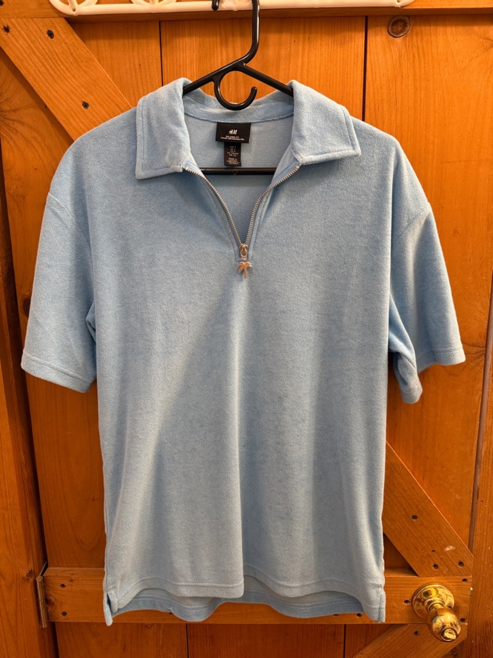 H&M Men's Pale Blue Short Sleeve Zip Polo